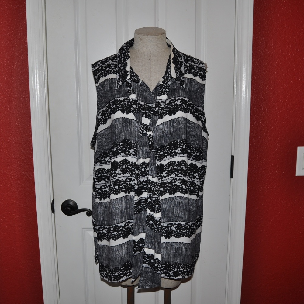 TUSALE VINCE CAMUTO Lace Print Tie Neck Blouse Top - Picture 4 of 7